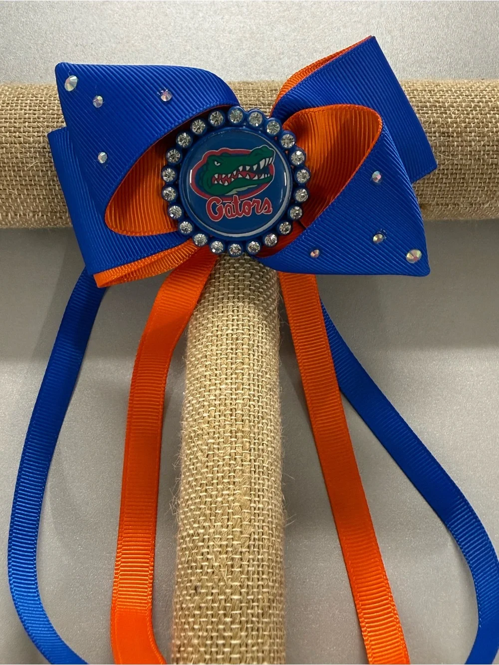 Gators Kids Ribbon Hair Bow Clip - Blue & Orange - handmade